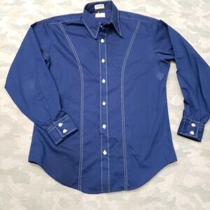 VTG Shapely University Club Shirt Men Large Blue Button 60s The Body Shirt